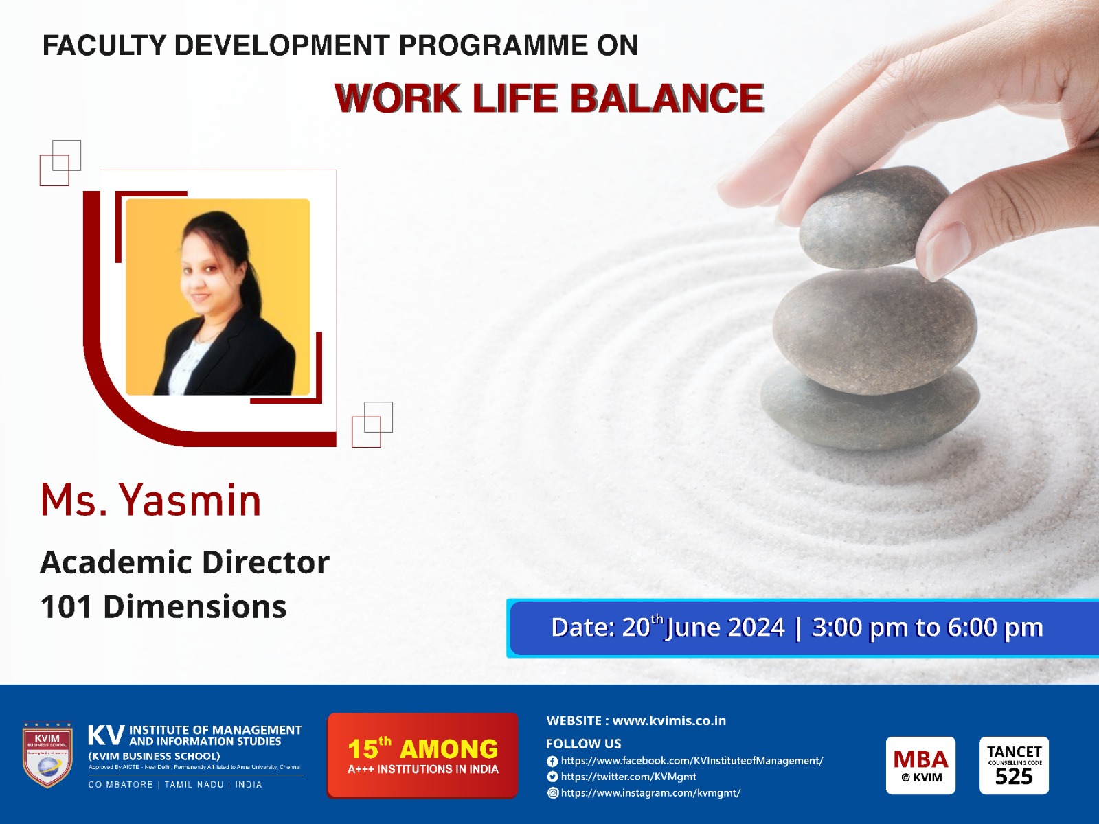 Faculty Development program on Work Life Balance  By Ms. Yasmin, Academic Director