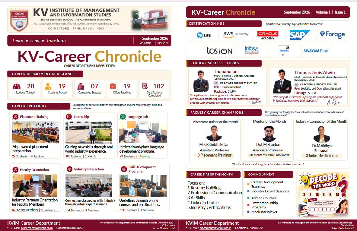KV-Career Chronicle - Vol 1 Issue 1