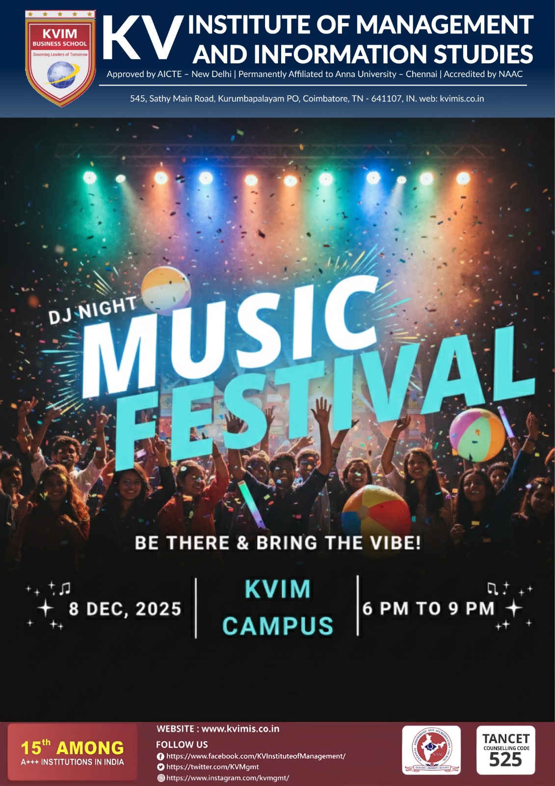 Music Festival 2025 celebration at KVIM Business School, Coimbatore